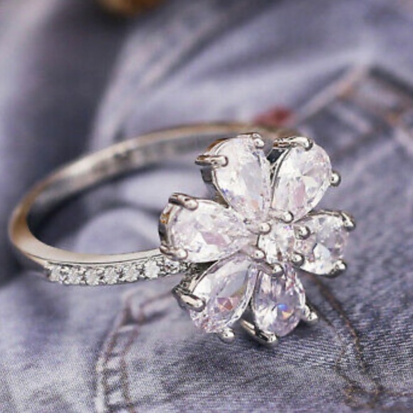 Snowflake 925 Silver Ring White Sapphire Size 6-10 - Picture 11 of 14